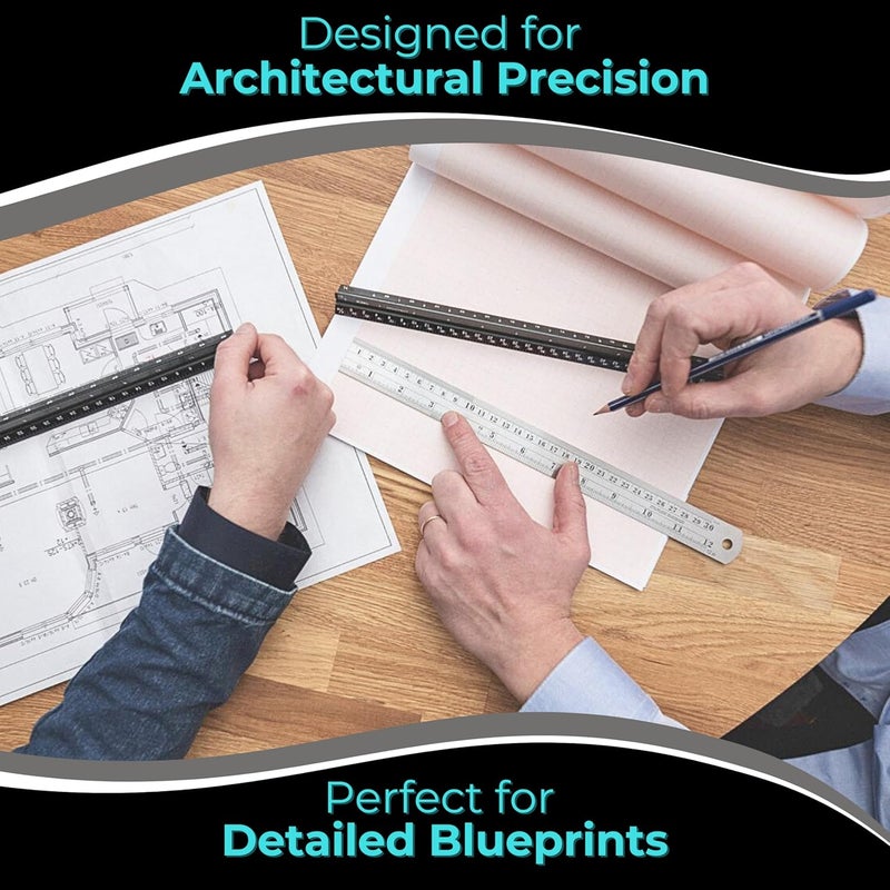 NOKKO 12 Inch Architectural Scale Ruler - Imperial Measurements, Professional Aluminum Drafting Tools for Architects, Engineers, Interior Designers, Students, and DIY Projects - Architecture Supplies - Image 5
